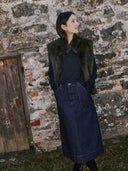 Denim A-Line Midi Skirt