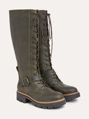 Knee-High Strap Detail Lace-Up Boots