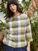Cotton Blend Collarless Swing Blouse