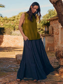 Linen Blend Woven Maxi Skirt