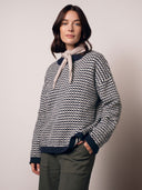 Alpaca Blend Micro Check Funnel Neck Sweater