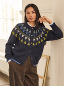 British Wool Geo Fair Isle Yoke Cardigan