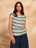 Cotton Blend Slash Neck T-Shirt