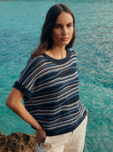 Linen Blend Landscape Stripe Sweater