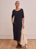 Linen Blend Button-Back Dress