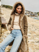 Hooded 3/4 Toscana Trim Shearling Coat