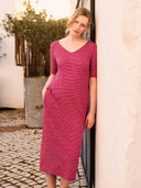 Linen Blend V-Neck Midi Dress