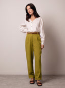 Organic Cotton Blend Tapered Pleat Front Pants