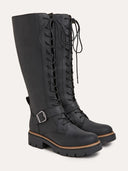 Knee-High Strap Detail Lace-Up Boots