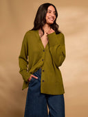 Organic Cotton Blend Drop Shoulder Slouchy Cardigan