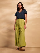 Linen Blend Pleated Front Cropped Pant