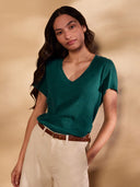 Linen Blend V-Neck T-Shirt