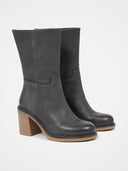 Crepe Block Heel Ankle Boot