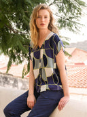Grown On Sleeve V-Neck Button-Through Top