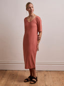 Linen Blend V-Neck Midi Dress