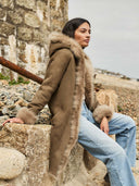 Hooded 3/4 Toscana Trim Shearling Coat