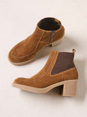 Crepe Mid Heel High Ankle Boot