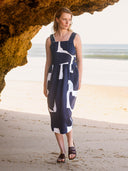 Button Detail Square Neck Midi Dress