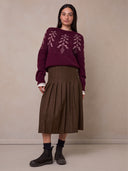 Button Detail Pleated Midi Skirt