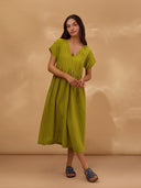 Cotton Wrap Waist Strap Midi Dress