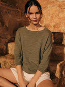 Linen Blend Crew Neck Top