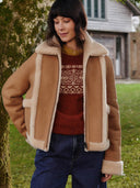 Shearling Exposed Wool Detail Reversible Biker Jacket