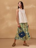 Linen Blend Palm Print Pants