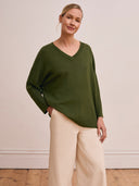 Merino Blend Slouchy V Neck Sweater