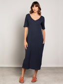 Linen Blend V-Neck Midi Dress