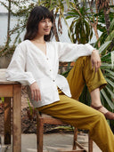 Organic Cotton Blend V-Neck Button-Through Blouse