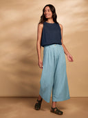 Linen Blend Pleated Front Cropped Pant